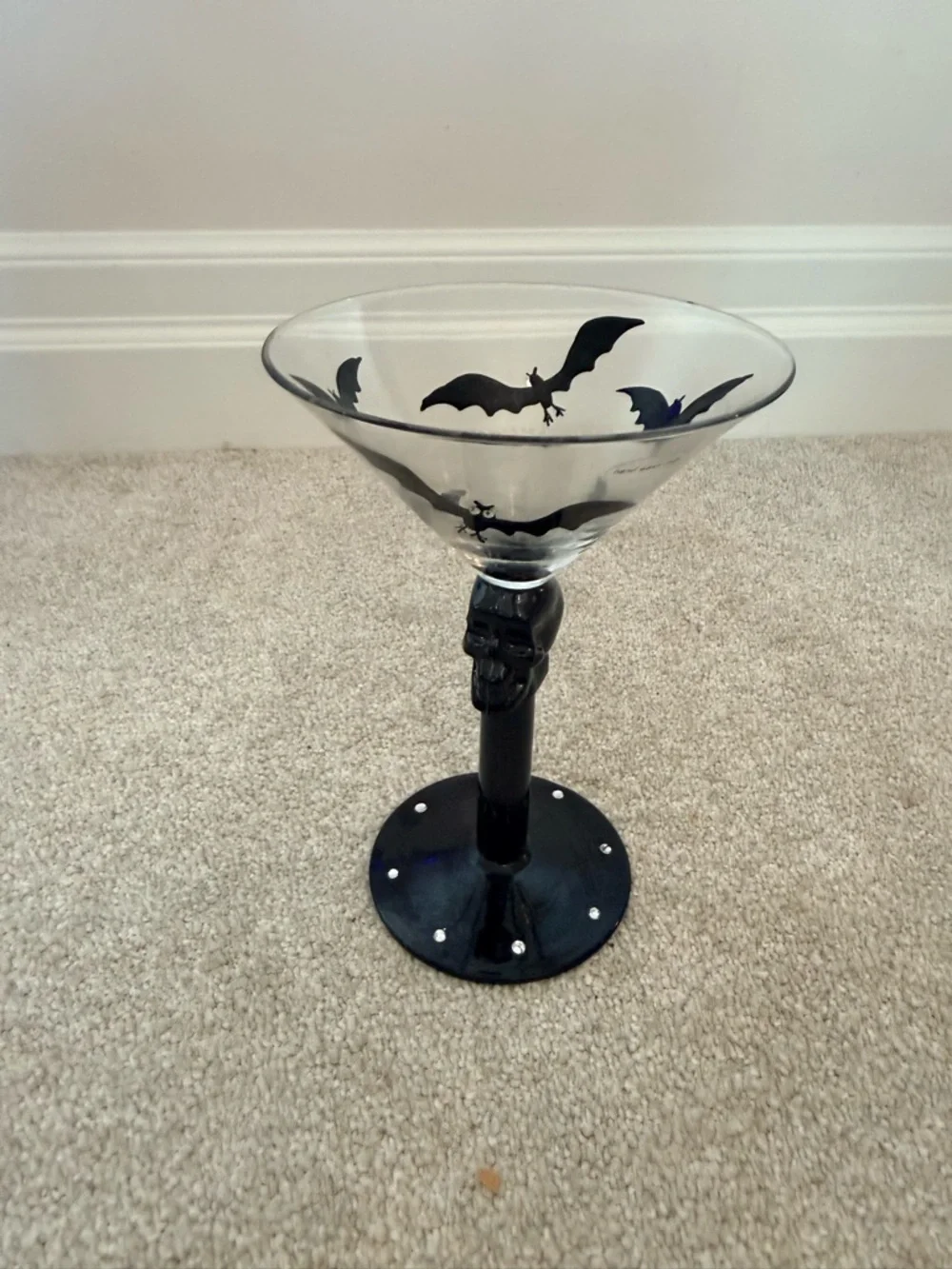 Gothic Bat Martini Glass - Black & Clear Halloween Cocktail Glass - Picture 1 of 5